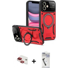 Marsilyan™- iPhone 11 Kılıf Kıvılcım Modern Serisi - Şeffaf Uv Polymer Nano Ekran Koruyucu + Kırmızı Pers Alüminyum Kamera Lens