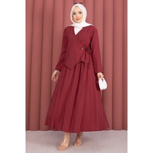 ZNK Yandan Bağlamalı Kimono Etek Ikili Takım Bordo