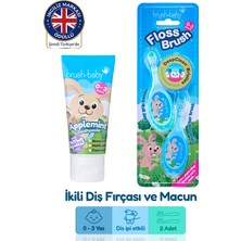 Bebek Diş Ipi Etkili Yumuşak Diş Fırçası ve Diş Macunu Elma Nanesi, Turkuaz ve Mavi, Çiftli Paket (0-3 Yaş)