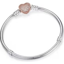 NEXIVA Pandora 925 Ayar Charm Uyumlu Pave Taşlı Kalp Gümüş Bileklik Sevgililer Günü Hediyelik
