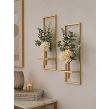 2'li Gold Metal Çiçeklik Modern Dekoratif Duvar Süsü 22X55CM Hediyelik Duvar Aksesuarı
