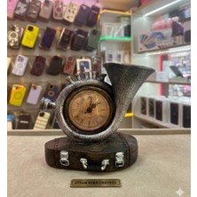 TeknoBeyza Steampunk Tasarım Nostaljik Masa Saati – Dekoratif Gramofon Görünümlü Saat | Vintage Ev & Ofis Dekoru