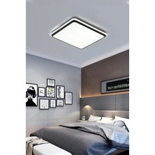 Lenart Lighting Kare Model LED Çerçeveli Siyah Avize Kumandalı 3 Renk Aydınlatmalı Tavan LED Avize, Tavana Yapışık Avize