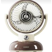 TeknoBeyza Everest Retro Tasarım Şarj Edilebilir Masaüstü Vantilatör - 3 Kademeli Hız Ayarı, 360 Derece Dönebilen Sessiz Mini Fan - Kahverengi/krem
