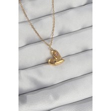 316L Çelik Zincir Gold Renk Renkli Zirkon Taşlı Kalp Ke