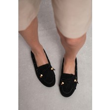 Giamgia Store Püsküllü Boncuk Detaylı Süet Makosen Loafer Ayakkabı