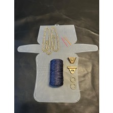 Büyük Plastik Kanvas Polyester Makrome Simli Ipli Çanta Yapım Kiti Üçgen Kilit Gold Renk