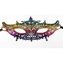 Aylina Mey Ithalat® Rengarenk Dantel Kesim Dantel Işlemeli Balo Parti Maskesi Gökkuşağı