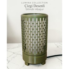 Korixa Korıxa Lumina Çizgi Desenli Silindir Abajur – Modern Dekoratif Masa Lambası & Gece Lambası Zeytin Yeşili