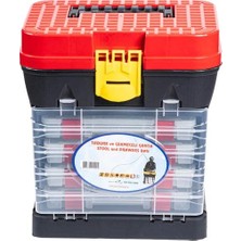 Abnturk Çok Fonksiyonlu Tabureli Balıkçı Takım Çantası - 4 Çekmeceli - Kırmızı