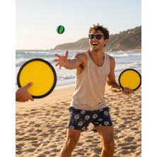 Kesgin Market® Çocuklar Için 2 Kişilik Top Yakalama Seti Cırtlı Oyun Raketleri Teknokesgin