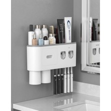 Aylina Mey Ithalat® Duvara Monte Diş Fırçası Tutucu Otomatik Çift Dispenserli Çok Fonksiyonlu