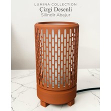 Korixa Korıxa Lumina Çizgi Desenli Silindir Abajur – Modern Dekoratif Masa Lambası & Gece Lambası  Kiremit
