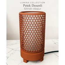 Korixa Korıxa Petek Desenli Silindir Abajur – Modern Dekoratif Masa Lambası & Gece Lambası Moka Kahvesi