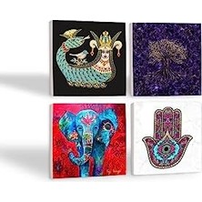 Skygo Hayat Ağacı, Fil, Fatma Ana Eli , Şahmeran Taş Bardak Altlığı Seti - 4 Parça - Dekoratif, Rustik Mutfak Aksesuarı, 10X10 Cm, Kaydırmaz Tabanlı, Şık ve Dayanıklı SC252