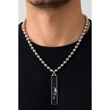 Leylaki Atatürk Silüetli Siyah Mineli Dikdörtgen Kolye – Atatürk Imza - Unisex Kolye - Özel Tasarım