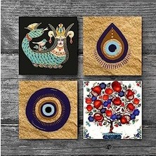 Skygo Nazar, Şahmeran, Nar Ağacı Taş Bardak Altlığı Seti - 4 Parça - Dekoratif, Rustik Mutfak Aksesuarı, 10X10 Cm, Kaydırmaz Tabanlı, Şık ve Dayanıklı SC525