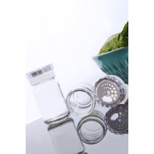 Skygo 3'lü Beyaz Akrilik Kapaklı Cam Tuzluk Biberlik Baharatlık Silindir Beyaz