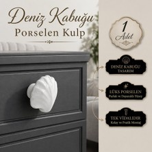 Badem10 Tek Vidalı Deniz Kabuğu Tasarım Beyaz Renk Porselen Düğme Kulp Mobilya Çekmece Dolap Kulpu Kulbu