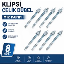 Badem10 Klipsli Çelik Dübel M12X150 mm 8 Adet Set Beton Tuğla Uyumlu Güçlü Sabitleme Vida Uyumlu Montaj Seti
