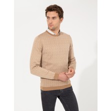 Cacharel Erkek Bej Slim Fit Bisiklet Yaka Triko Kazak 50259277-VR011