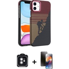 Marsilyan™- iPhone 11 Kılıf Doruk Serisi - Siyah 3D Antistatik Mat Seramik Nano Ekran Koruyucu + Siyah Pvd Metal Kamera Lens