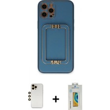 Marsilyan™- iPhone 12 Pro Kılıf Kozmos Minimal Prime - Siyah Polymer Nano Ekran Koruyucu + Gold Shine Kamera Lens
