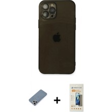 Marsilyan™- iPhone 12 Pro Max Kılıf Ahenk Doku - Siyah 6d Mat Seramik Hayalet Nano Ekran Koruyucu + Gümüş Metal Kamera Lens Koruma Cam