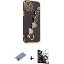 Marsilyan™- iPhone 12 Pro Max Kılıf Nova Işık Prime - Şeffaf Temperli Cam Ekran Koruyucu + Pembe Shine Kamera Lens Koruma Cam