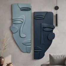 Zesiba Modern Soyut Ikili Maske Ahşap Duvar Dekoru | El Yapımı 3D | Salon, Ofis & Kafe