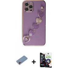 Marsilyan™- iPhone 12 Pro Max Kılıf Nova Işık Prime - Şeffaf Temperli Cam Ekran Koruyucu + Pembe Shine Kamera Lens Koruma Cam