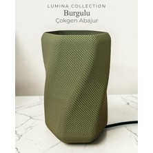 Korixa Korıxa Lumina Burgulu Çokgen Abajur – Modern Dekoratif Masa Lambası & Gece Lambası Zeytin Yeşili