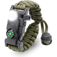 Özgürce Yüksek Desibel Fenerli Hayatta Kalma Kamp Bilekliği Haki