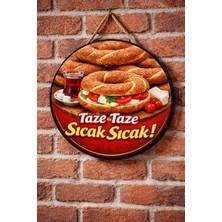 Mayeka Simit ve Çay Temalı Simitçiler Börekçiler Kahvaltıcılar Için Ahşap Duvar Kapı Dekoratif Süs Tablo
