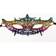 Najmaddin Rengarenk Dantel Kesim Dantel Işlemeli Balo Parti Maskesi Gökkuşağı Makron Najmaddin