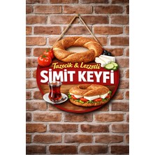 Mayeka Simit ve Çay Temalı Simitçiler Börekçiler Kahvaltıcılar Için Ahşap Duvar Kapı Dekoratif Süs Tablo