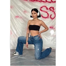 Aida Fashion Paça Yırtık Bol Paça Jean