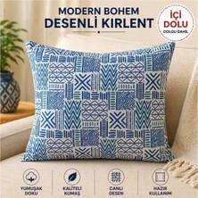 Modern Bohem Desenli Içi Dolu Kırlent 45X45 Mavi (2 Adet)