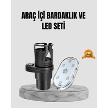 TKÇ 360° Döner Çiftli Bardak Tutucu ve Kablosuz Ambiyans LED Işık Araç Seti