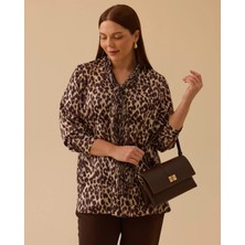 Seçil 4008 Büyük Beden Fular Detaylı Leopar Desenli Gömlek #26#