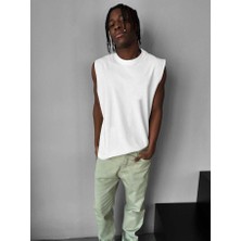Elku Moda Erkek Oversize Sıfır Kol T-Shirt Geniş Omuz Kesim Salaş Basic Atlet Pamuklu Rahat Kalıp Tişört