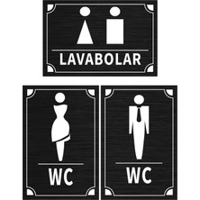 Mayeka Lavabolar - Kadın - Erkek Üçlü Levha Set Siyah Metal Yönlendirme Tabelası Kişiye Özel