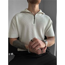 Elku Moda Old Money Erkek Yarım Fermuarlı Polo Yaka T-Shirt Slim Fit Örme Dokulu Premium Kalite