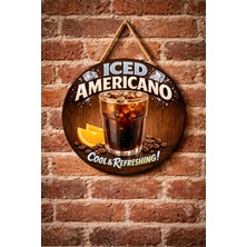 Mayeka Iced Americano Temalı Cafeler Kahveciler Baristalar Için Ahşap Duvar Kapı Dekoratif Süs Tablo