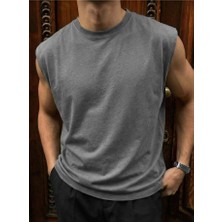 Elku Moda Erkek Oversize Sıfır Kol T-Shirt Geniş Omuz Kesim Salaş Basic Atlet Pamuklu Rahat Kalıp Tişört