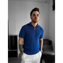 Elku Moda Old Money Erkek Yarım Fermuarlı Polo Yaka T-Shirt Slim Fit Örme Dokulu Premium Kalite