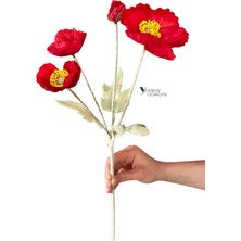Yapay Çiçekçiniz 60 cm 4 Dallı Tüylü Dokulu Yapay Gelincik Çiçeği