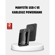 TKÇ Manyetik Powerbank 15W Wireless Hızlı Şarj LED Ekranlı