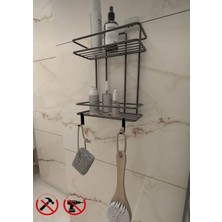 Banyo Paslanmaz Yapışkanlı Siyah 2 Katlı Düz Banyo Sampuanlık