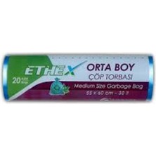Ethex Orta Boy Mavi Renk Çöp Torbası 55X60 cm (30 Lt) 20'li Rulo